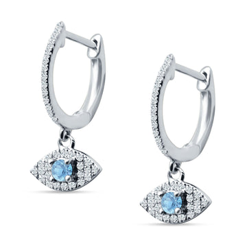 Evil Eye Huggie Hoop Earring Aquamarine CZ 925 Sterling Silver Wholesale